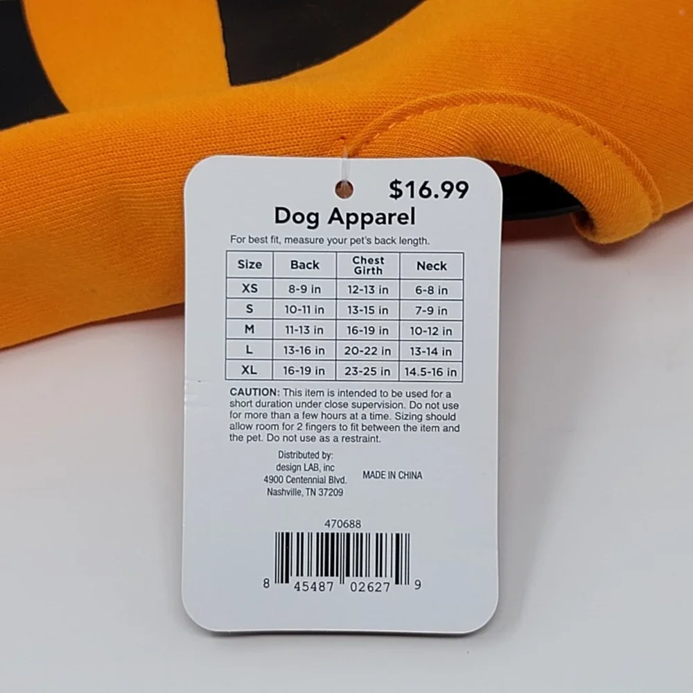 Buttons & Bones Celebrations Halloween Dog‎ Costume Jacket Orange Pumpkin Small